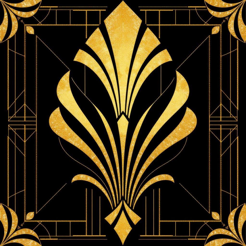 Geometric Art Deco Symbol in Gold and Black