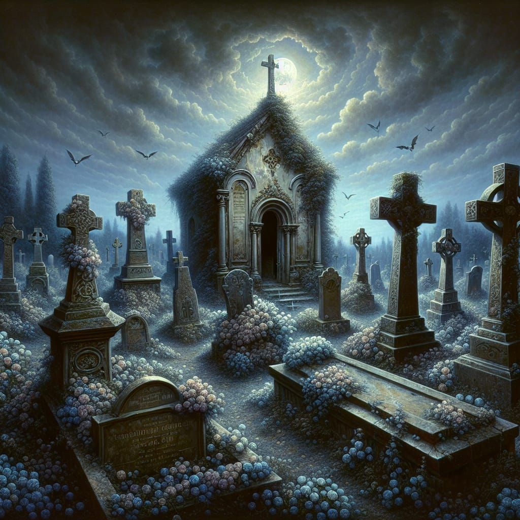 Romantic European Cemetery with Cross-Shaped Gravestones