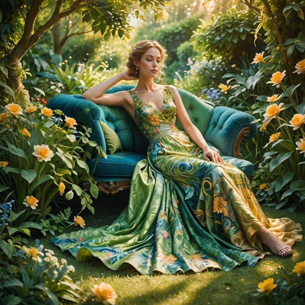 Ethereal Summer Goddess in Vibrant Garden