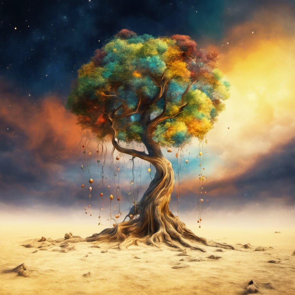 Cosmic Tree of Life in Surreal Digital Art