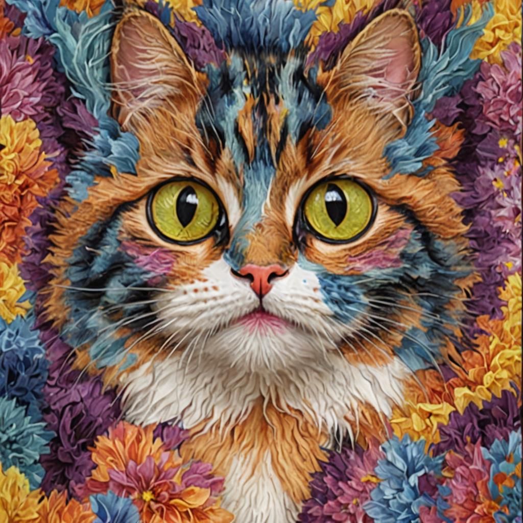 Colorful Cat Portrait: A Whimsical Feline Face