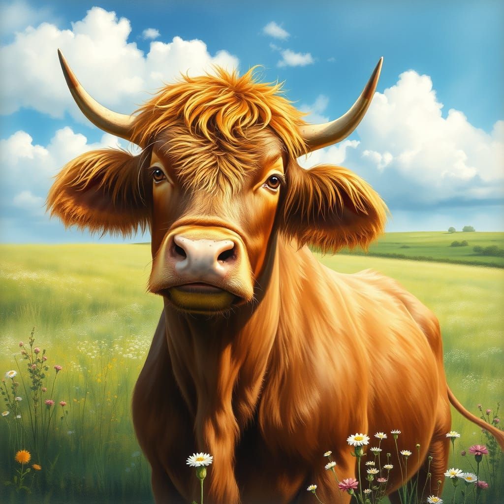 Wildlife Realism Cow in a Lush Meadow