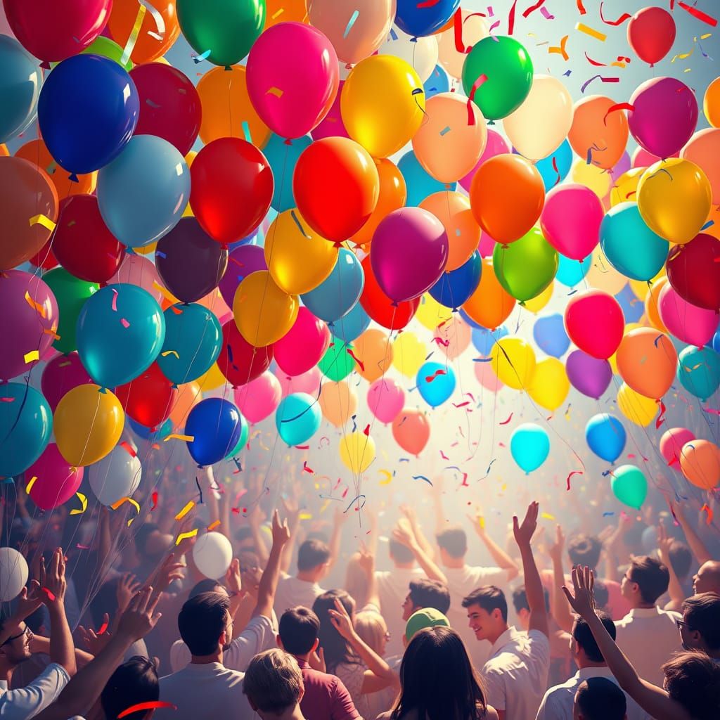 Colorful Celebration with Balloons in Cubist Futurism
