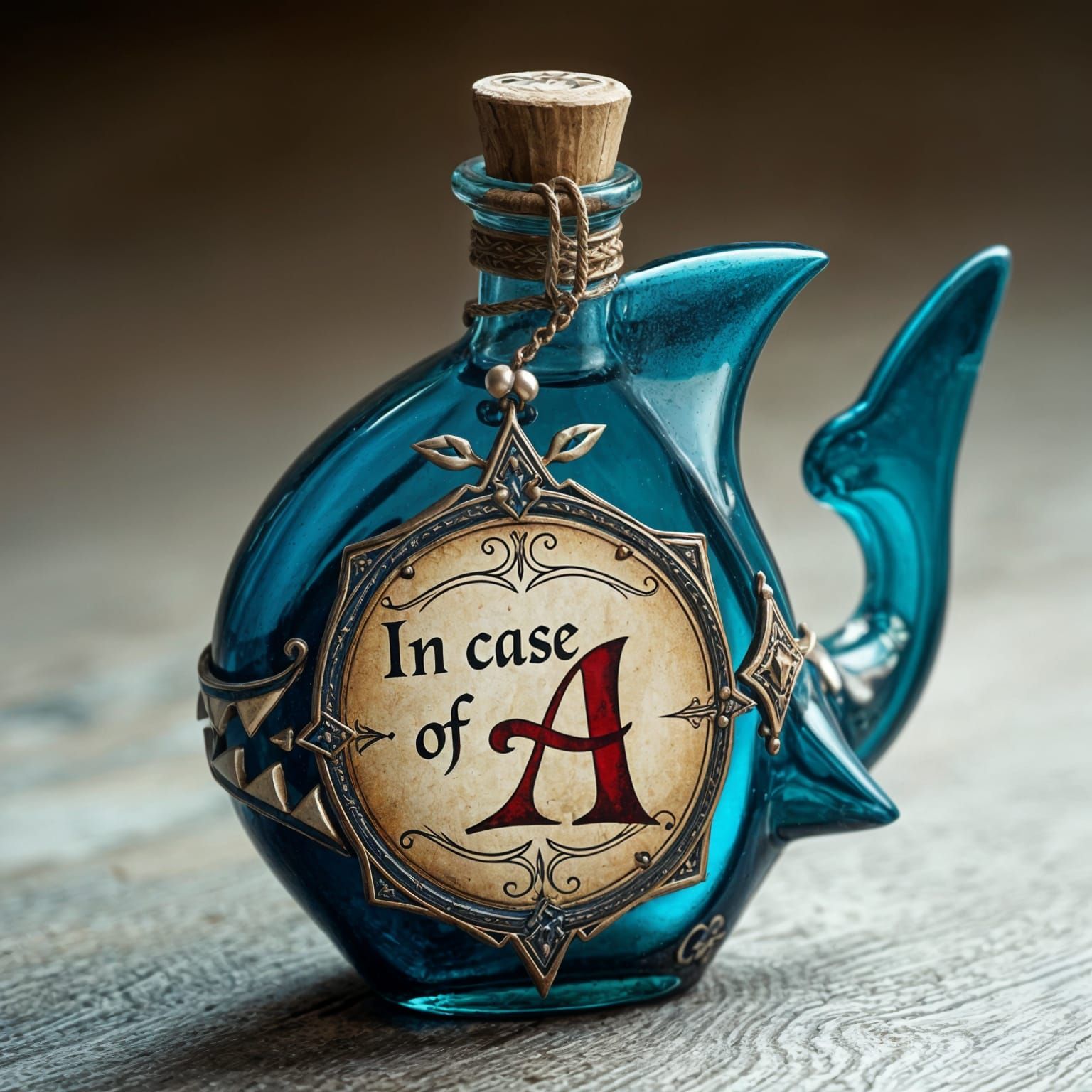 Mystical Blue Potion Bottle Shark in Whimsical Textures