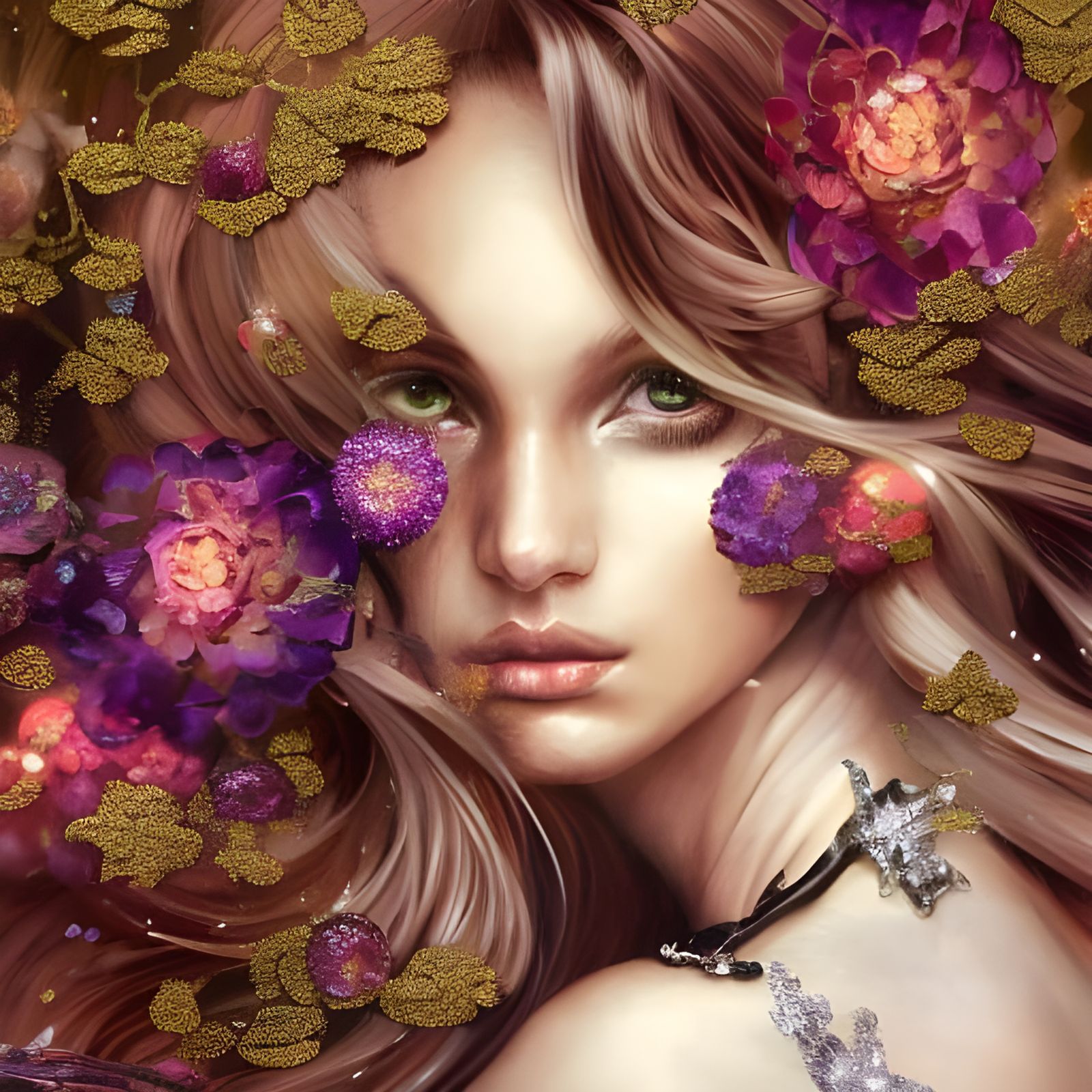 Regal Woman in Diamond Flowers: Art Nouveau Style