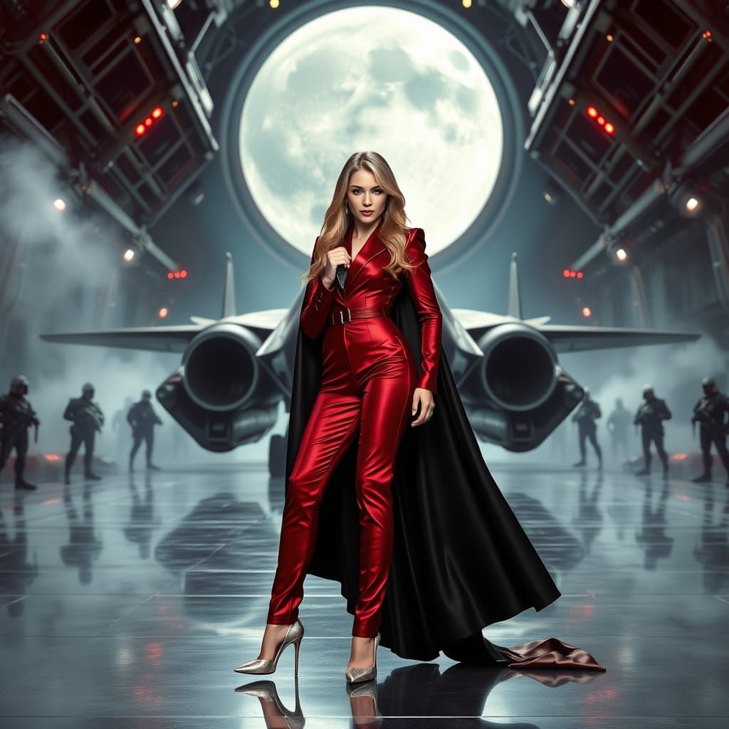 Elegant Norwegian Femme Fatale in Wine Red Attire, Posing in...