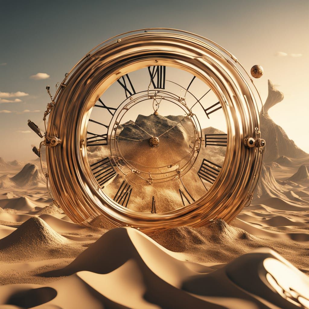 Surreal Desert Landscape with Melting Clocks in Surrealist S...