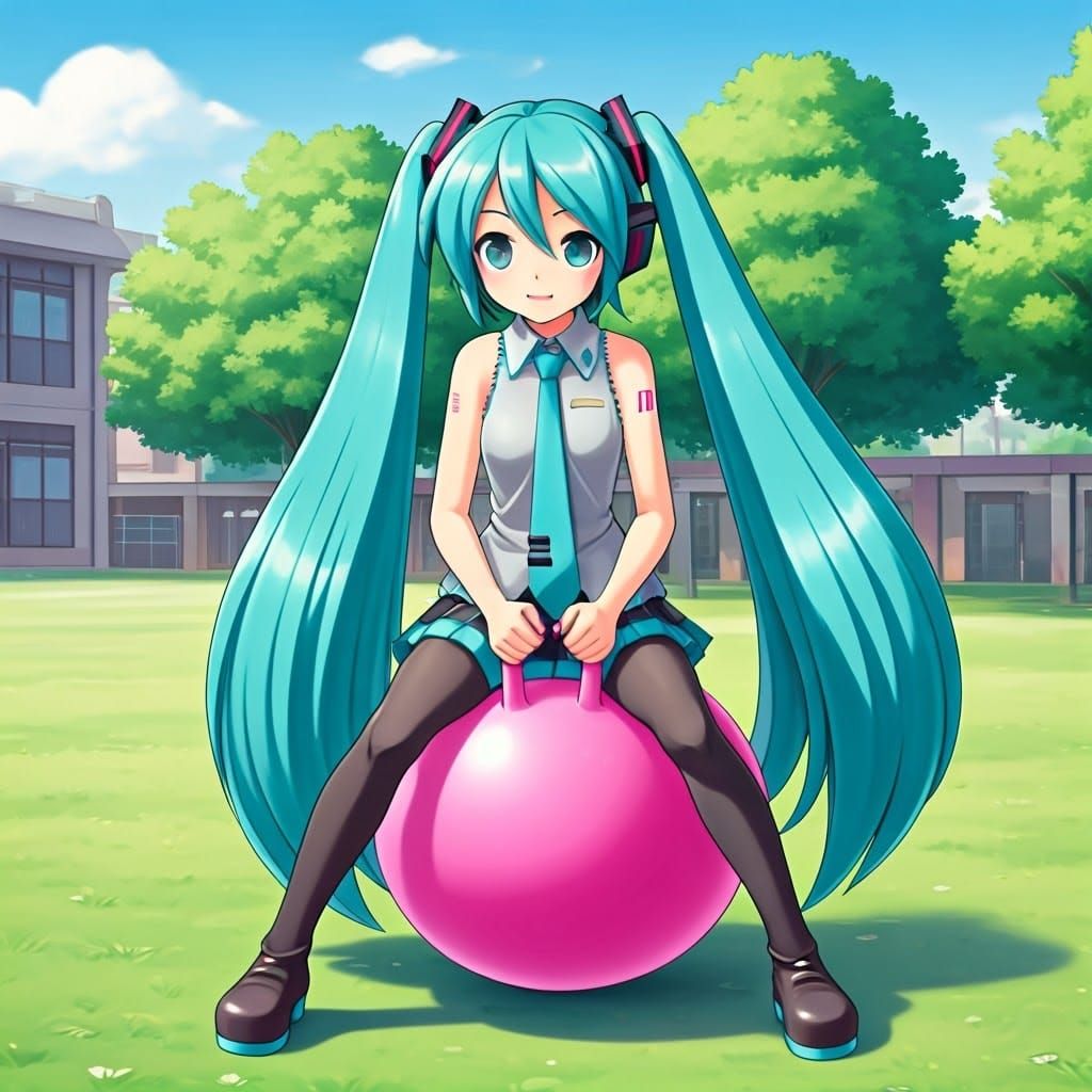 J-Pop Idol Miku at Play on a Classic Playground Toy