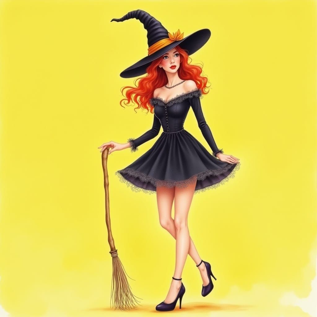 Watercolor Witch Illustration by Alberto Vargas Style