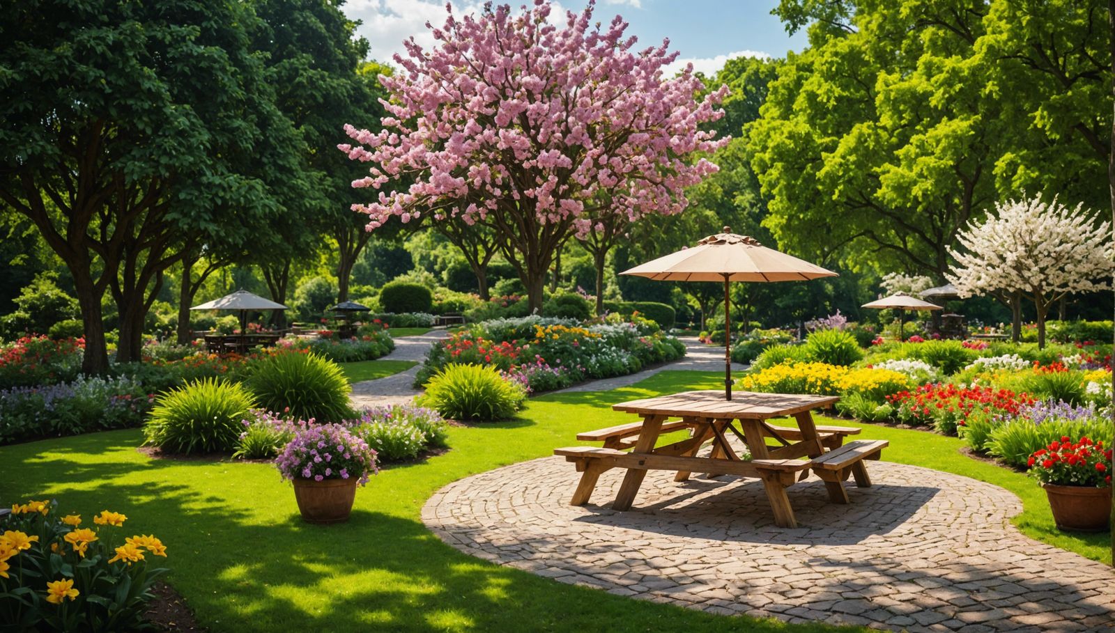Botanical Garden Picnic Table in Hyperrealistic Style