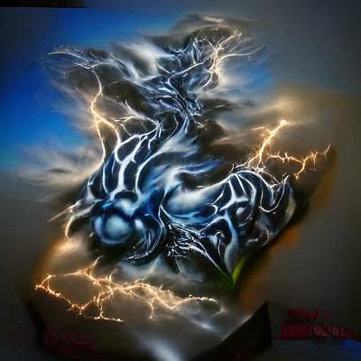 Glowing Lightning Elemental in Darkness, 3D Airbrush Art
