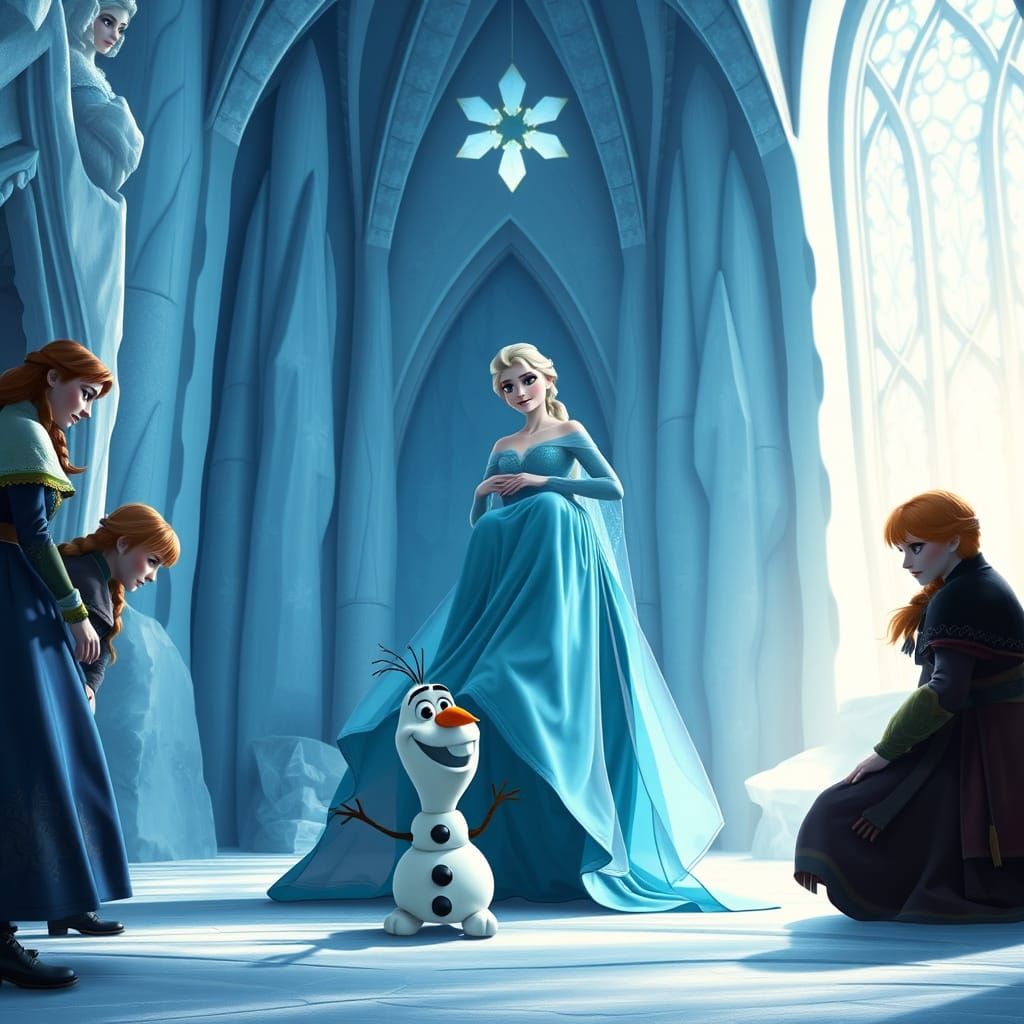Elsa Gives Birth to Baby in Enchanting Ice Castle Scene