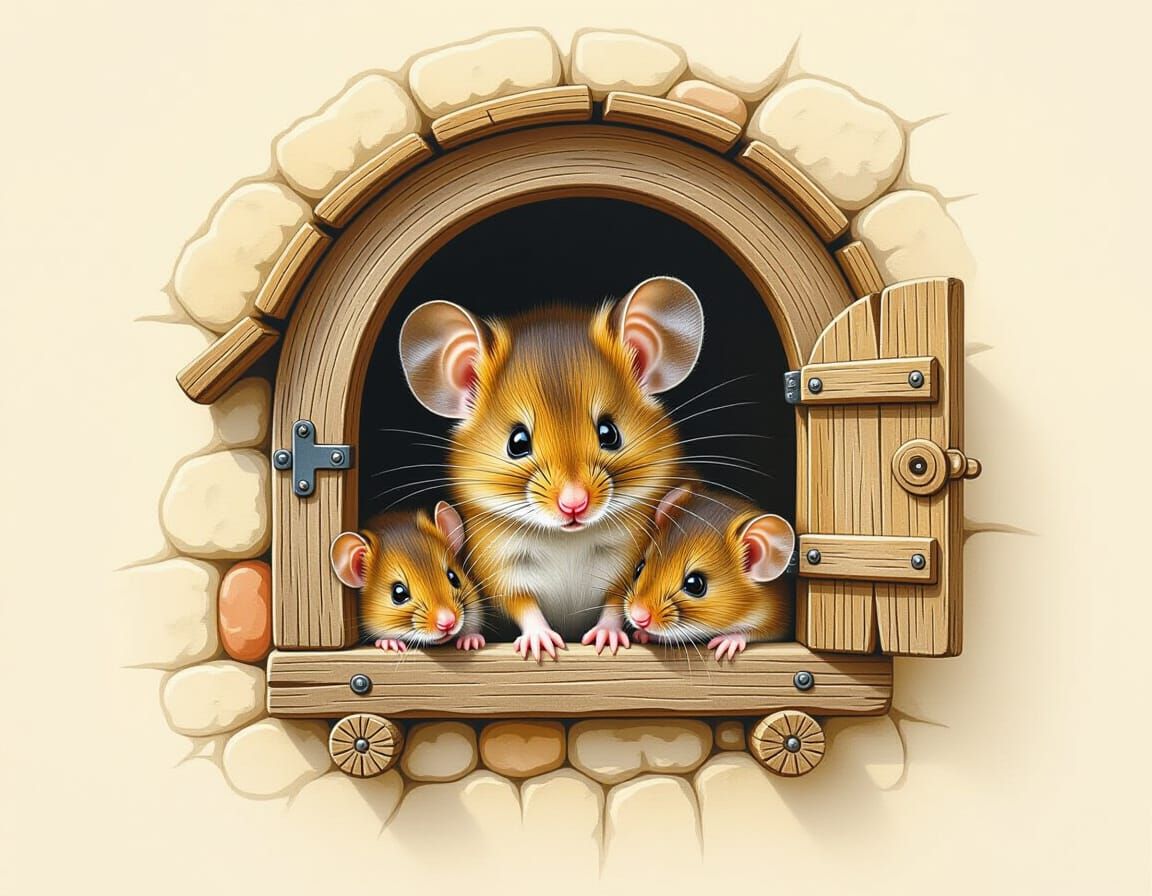 Mouse Family in a Victorian Kitchen
