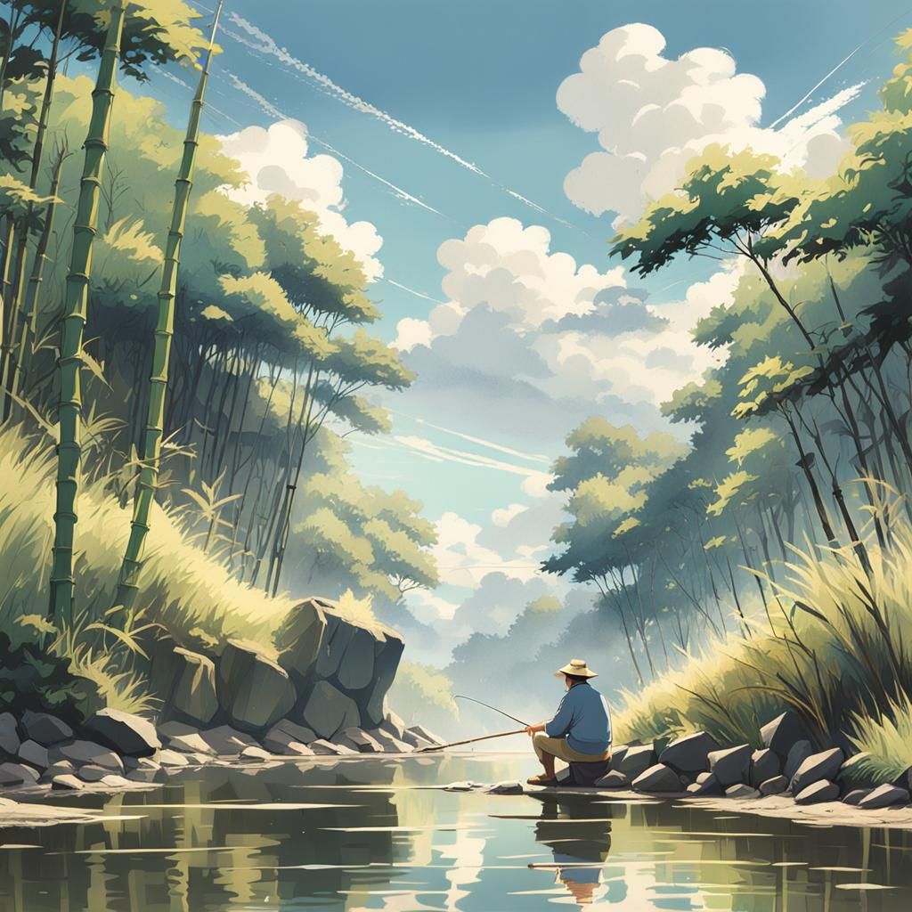 Peaceful Fishing Scene in Studio Ghibli Style