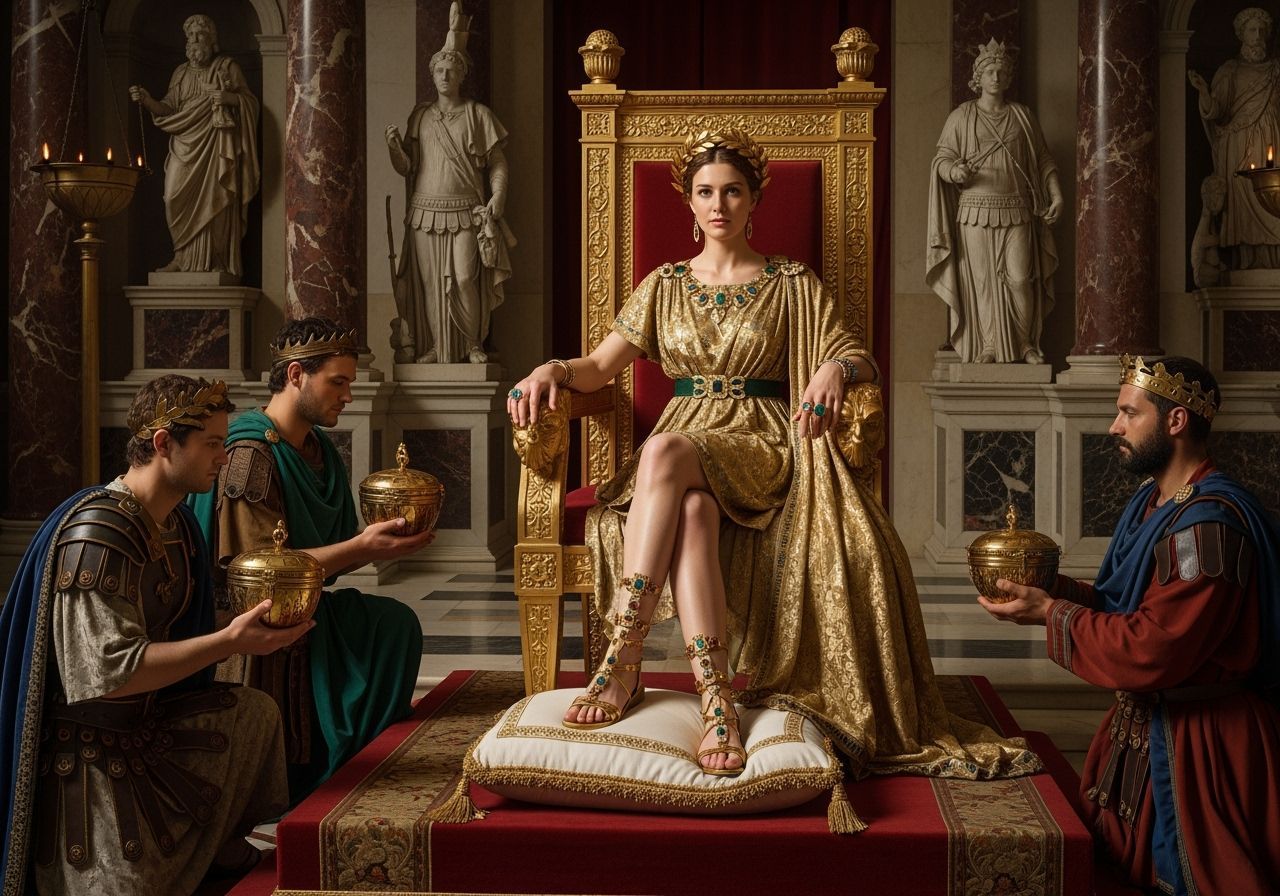 Roman Empress on Gold Throne in Lavish Palace