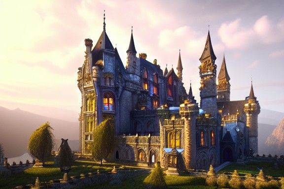Gothic Castle, Beautifully Lit, as Matte Painting