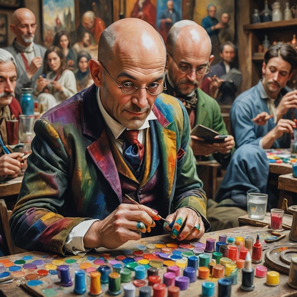 Colorful Medieval Man Paints Rainbow Nails