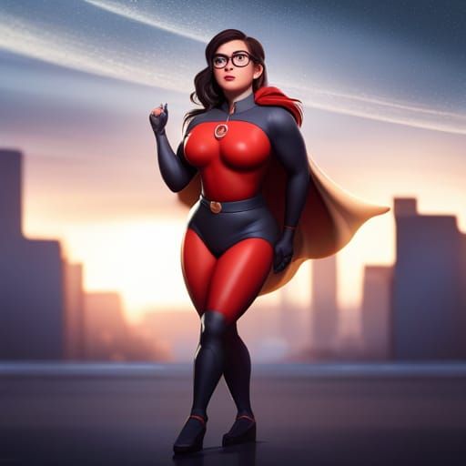 Brunette Superhero with Glasses in 3D Style