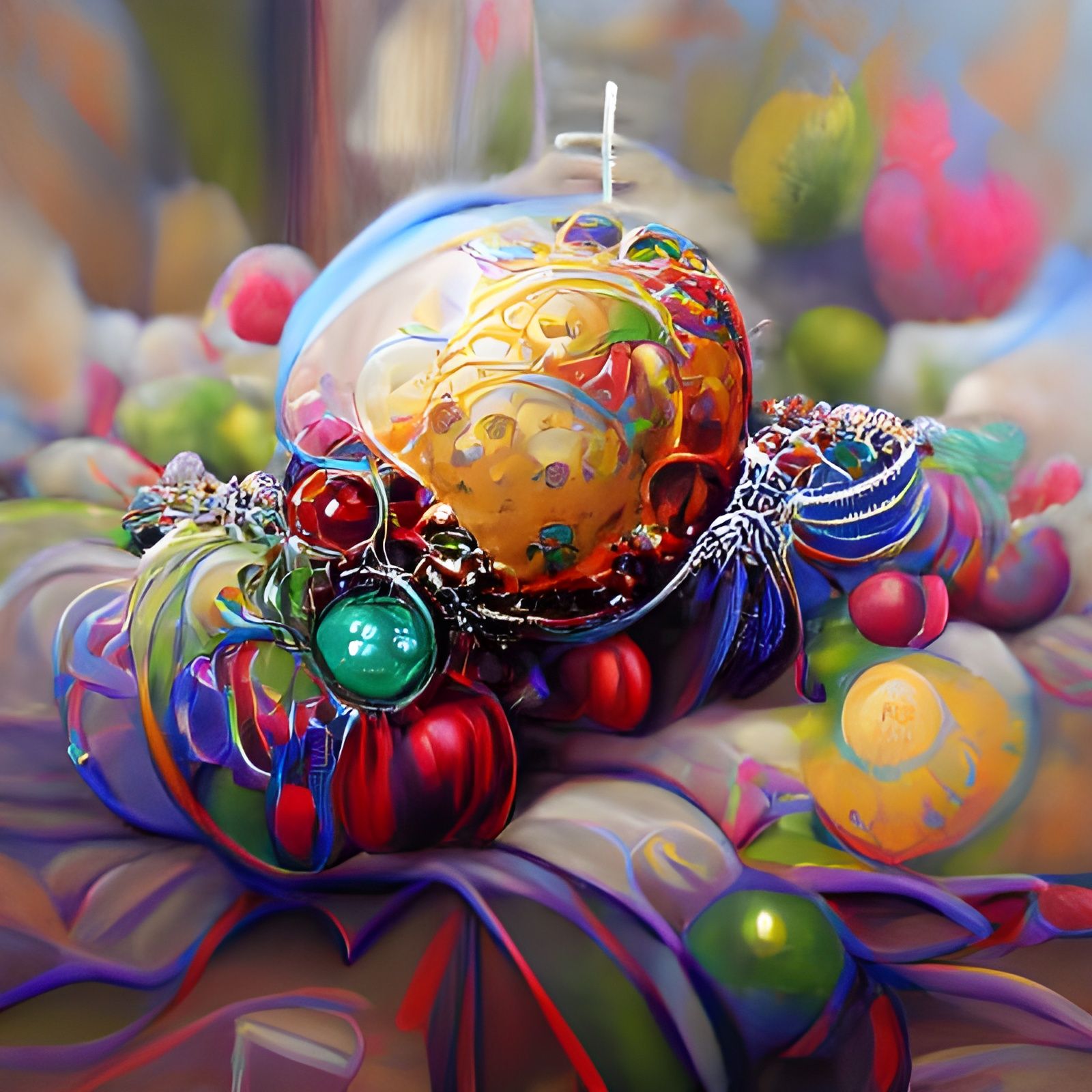 Detailed Painting of Colorful Baubles in 8K 3D