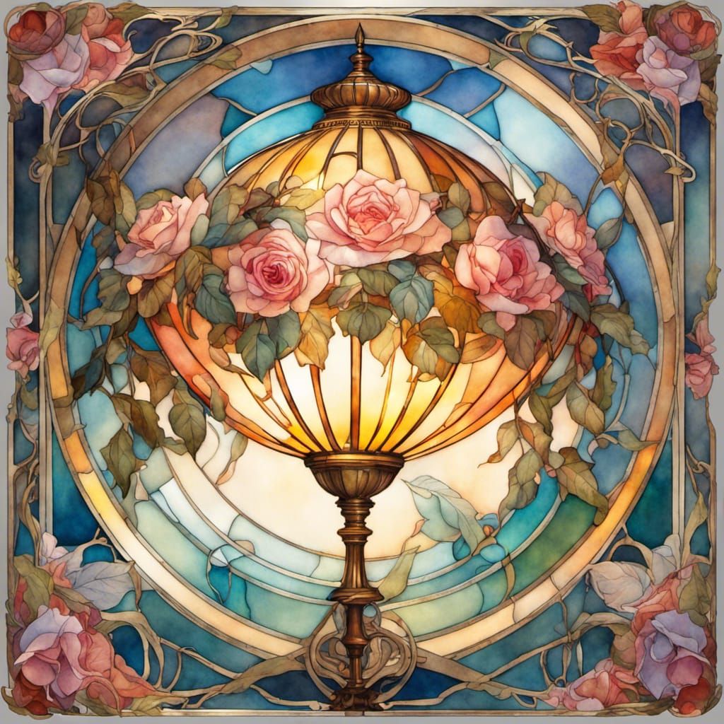 Floral Tiffany Lamp in Alphonse Mucha Style
