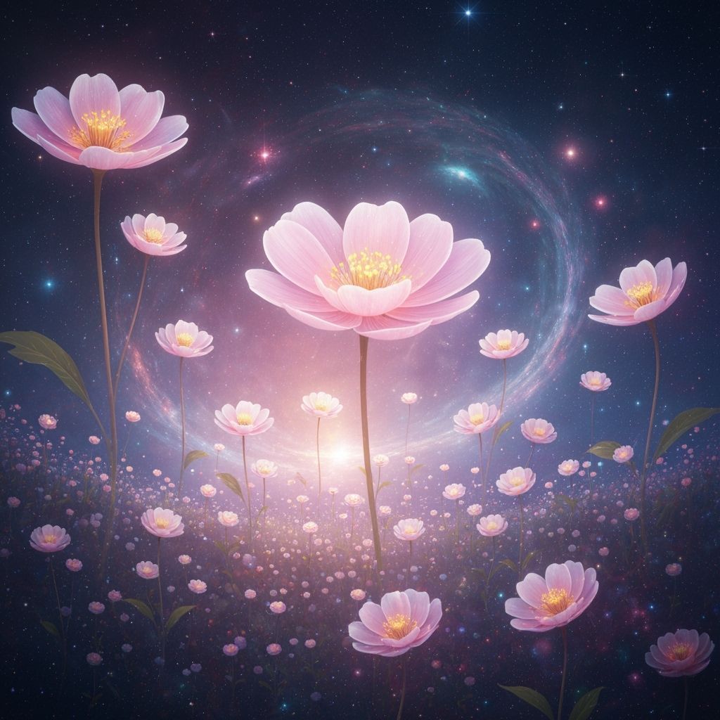 Cosmic Flowers Bloom in Futuristic Space Scene