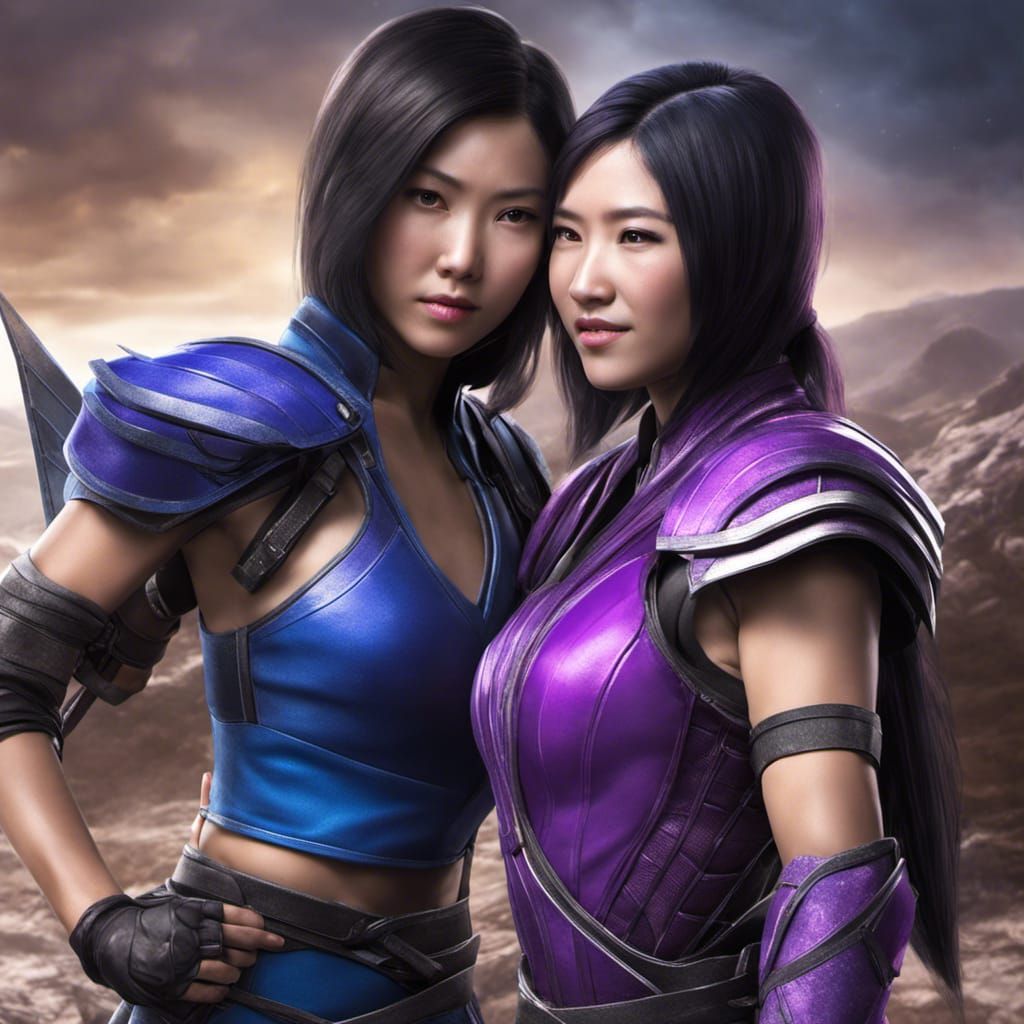 Happy Ninja Sisters Embrace in Outworld Throne Room