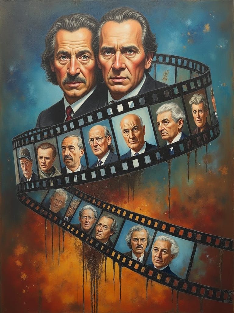 Surrealist Film Strip with TV Icons in Melting Oil on Canvas