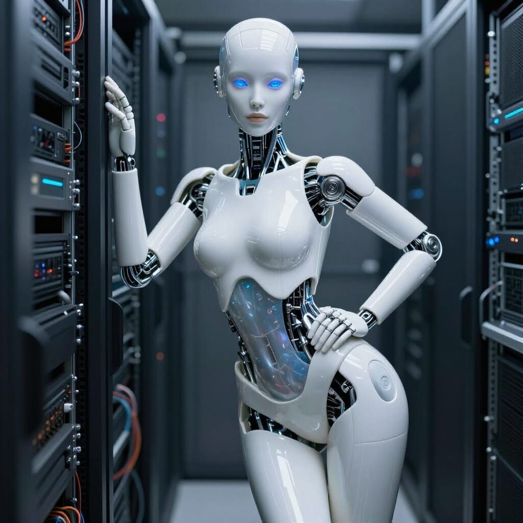 A hyper-realistic, cinematic of a next-generation "Physical AI" humanoid assistant in 2026. The android features a minim...