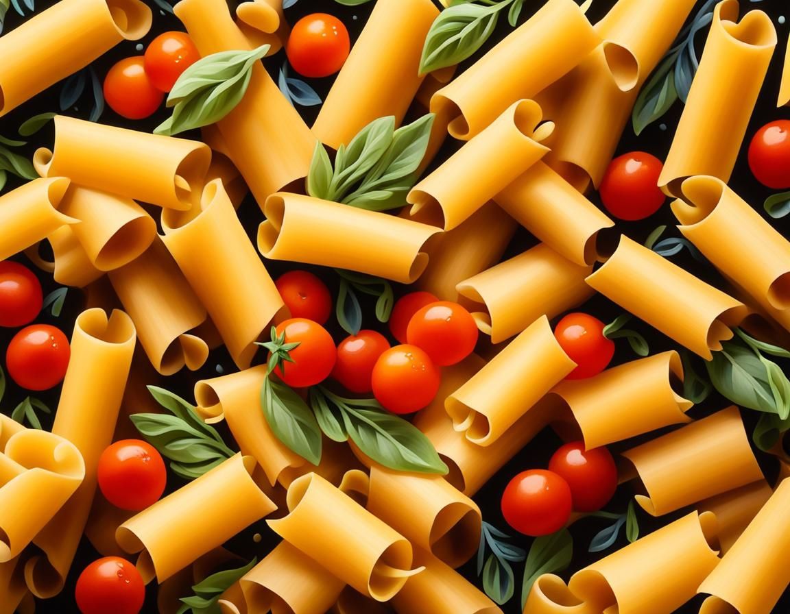 Vibrant Pasta Still Life in Gouache Style