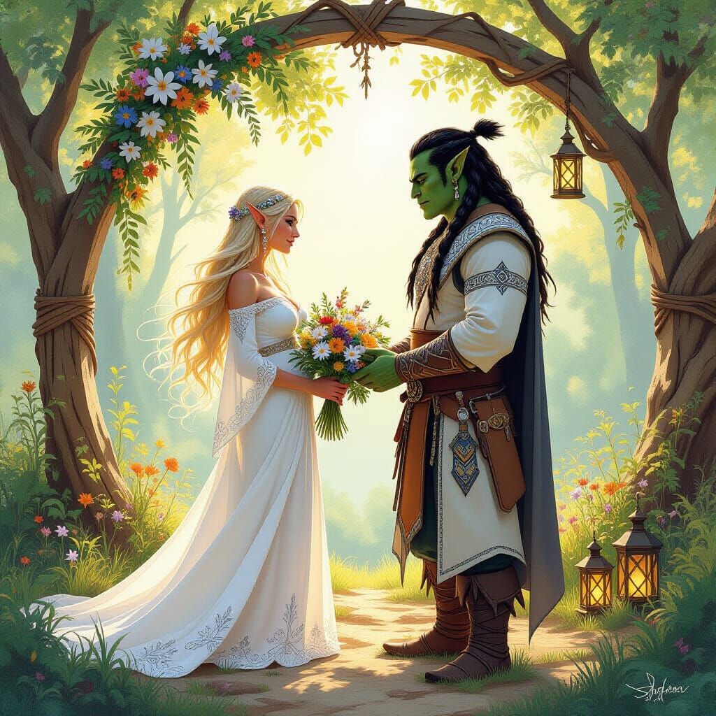 Elf and Orc Wedding in Fantasy Glade