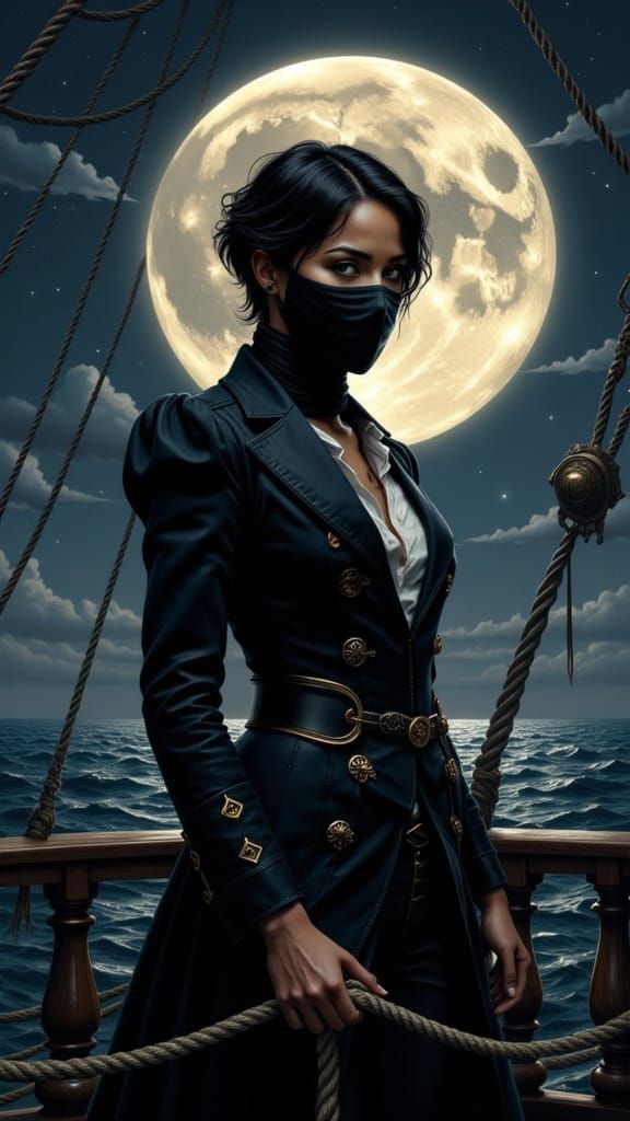 Sephardic Woman on Ship Deck at Night