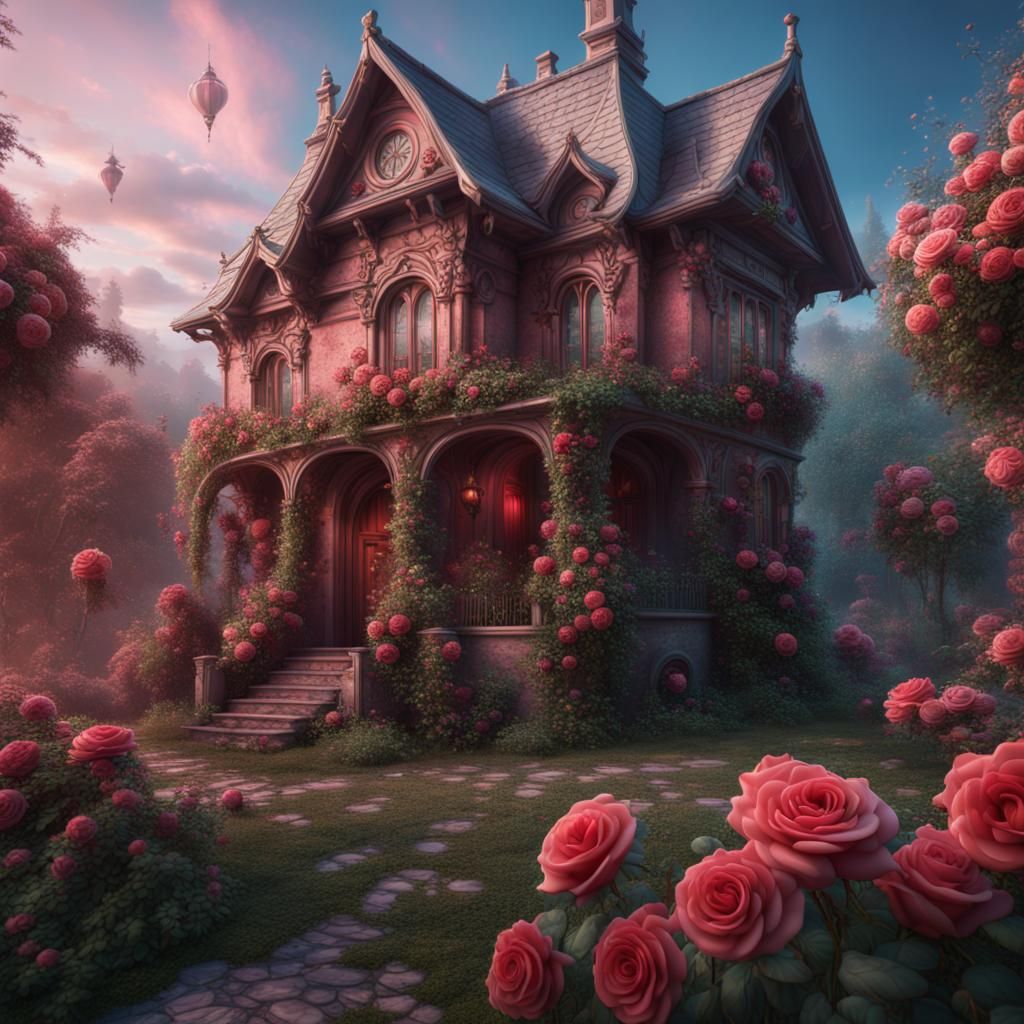 Magical Roses Infesting a House: Fantasy Concept Art