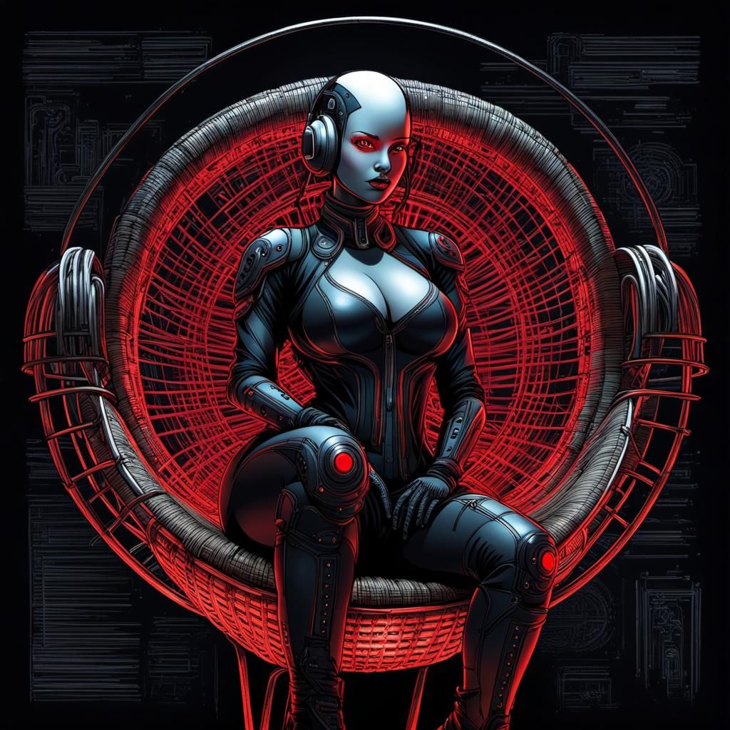 Cyborg Glamour Model Blueprint in Cyberpunk Style