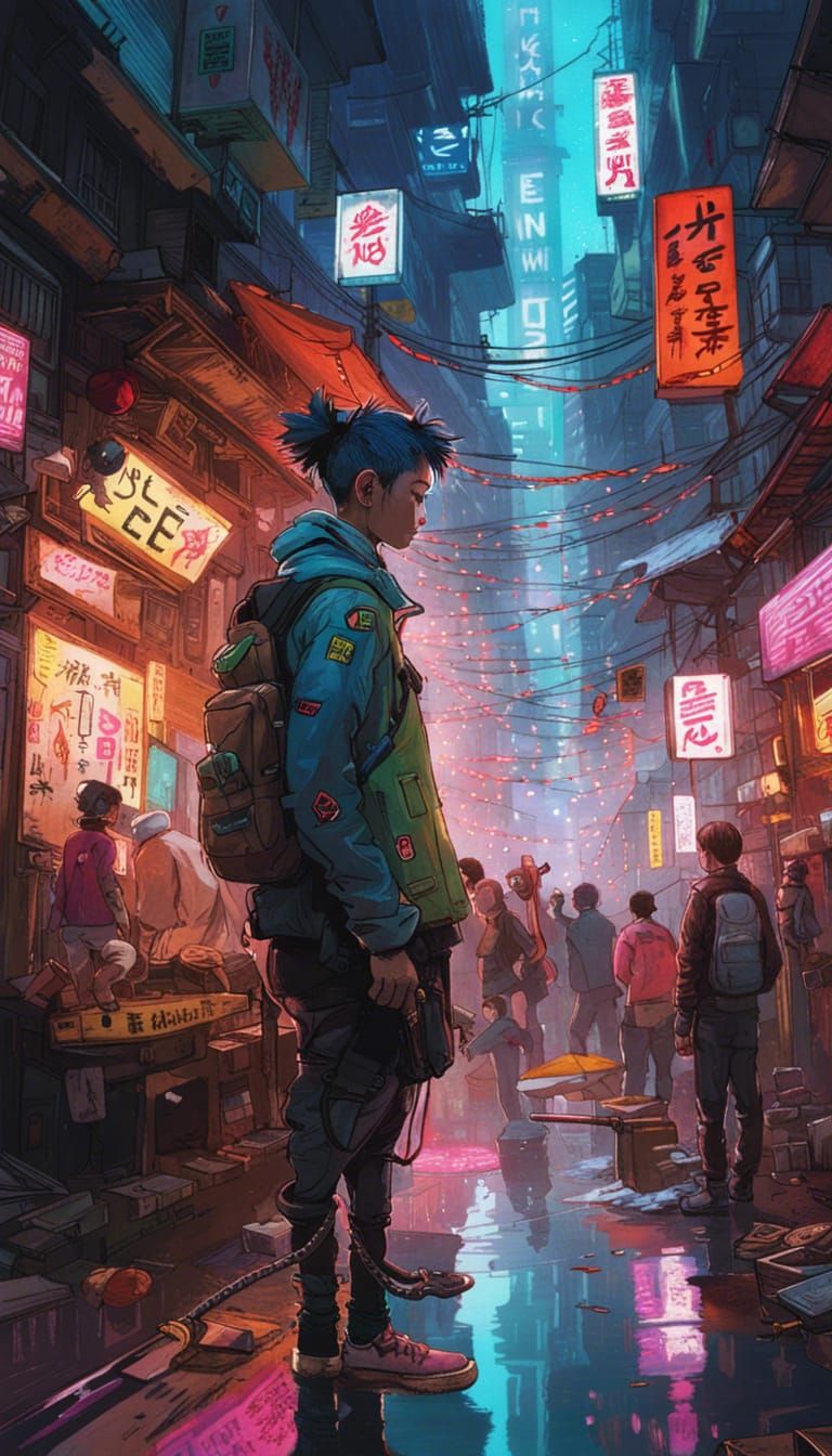 Cyberpunk City Street with Neon Lighting
