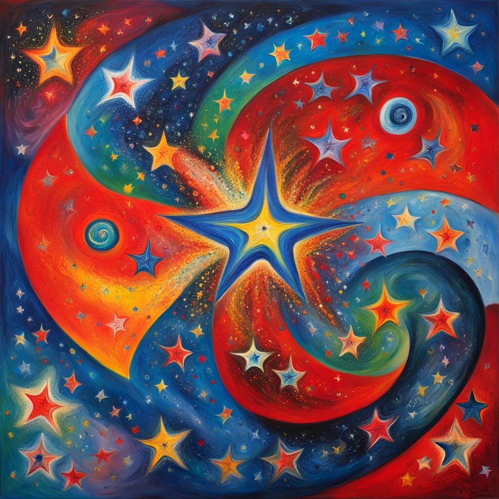 Dreamy Star Field Maelstrom in Naive Art Style
