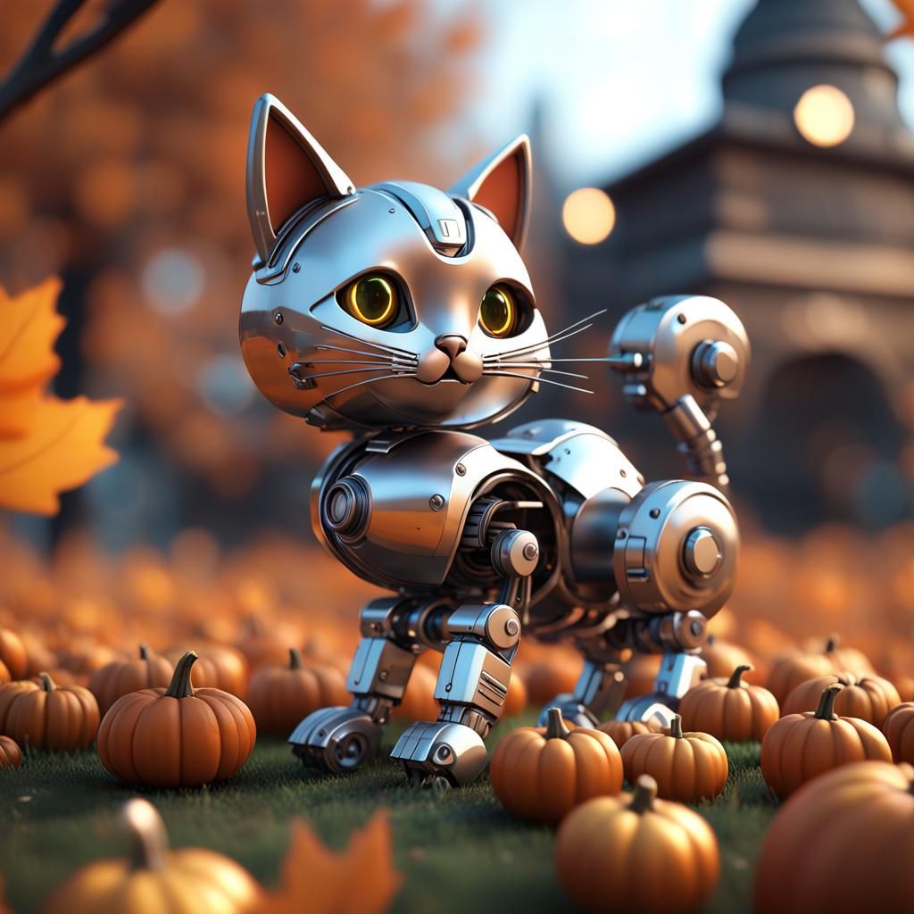 Futuristic Thanksgiving Cat with Mech Details