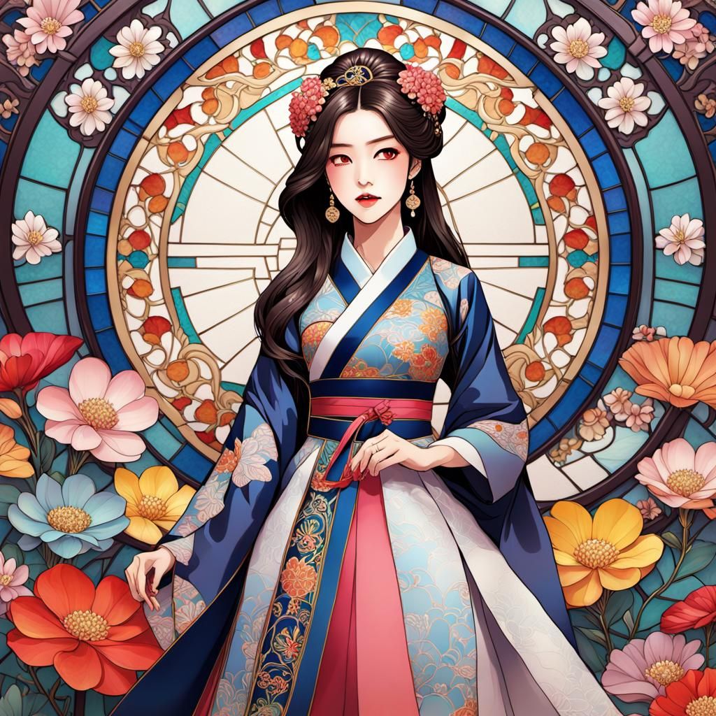 Korean Queen in Art Nouveau Anime Style