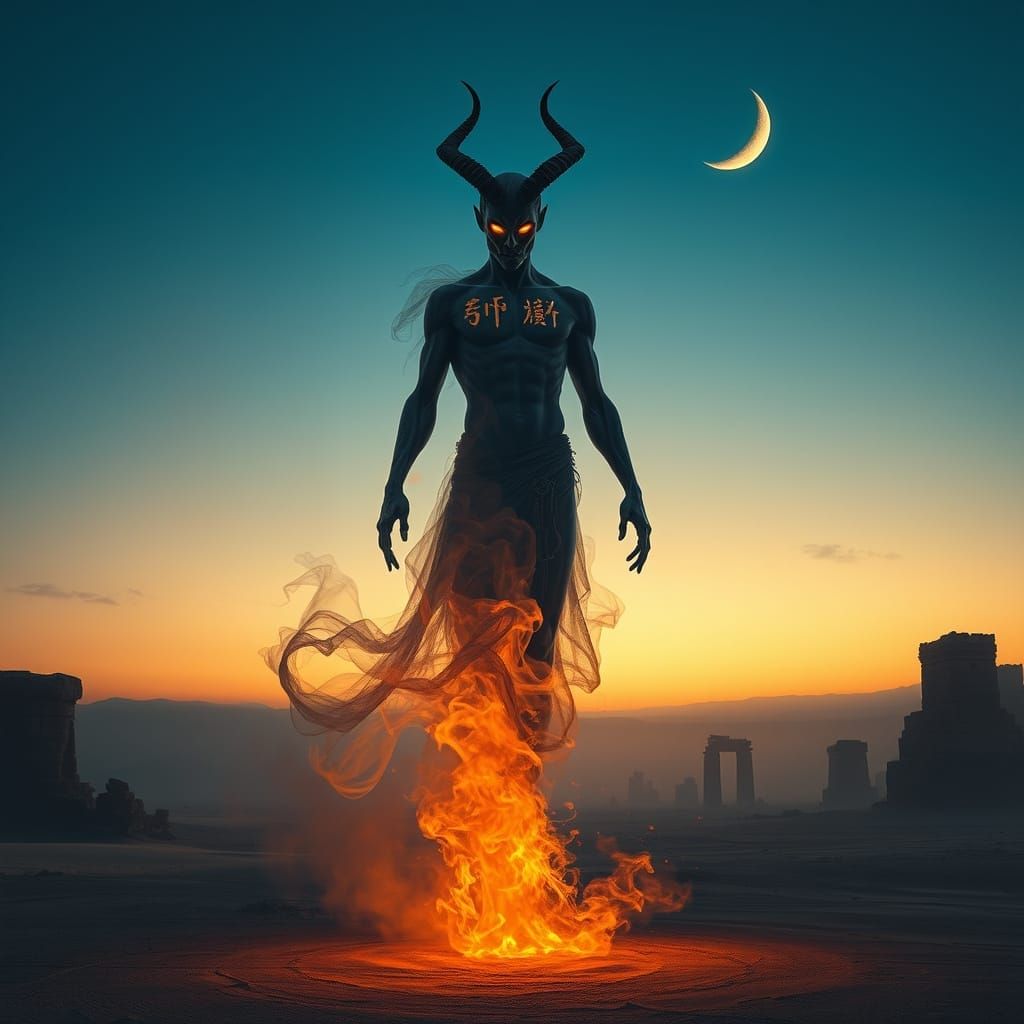 Ethereal Jinn of Middle Eastern Folklore in Desert Twilight