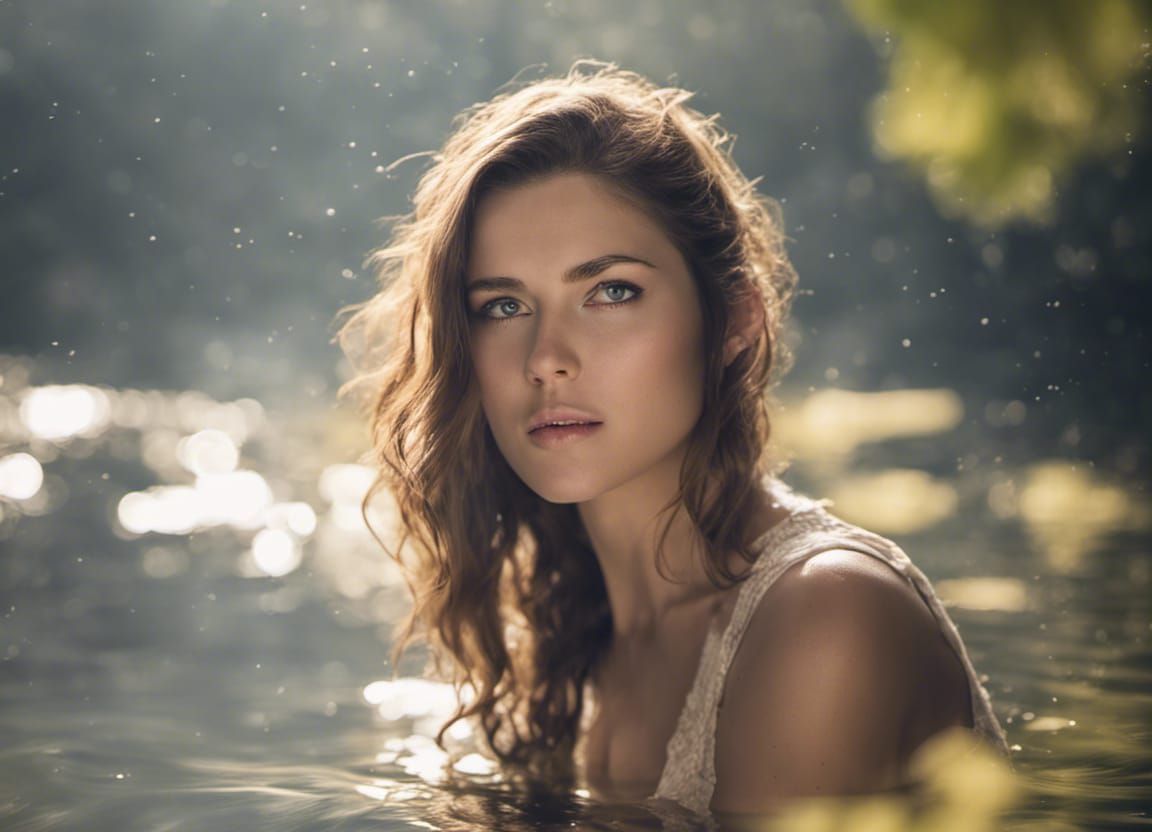 Woman Swimming in Flooded Building: Glamour Portrait