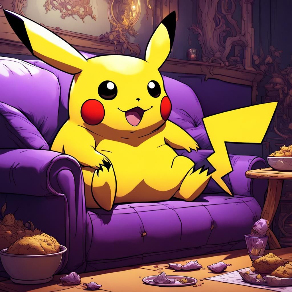 Fat Pikachu Stress Eating: Dark Fantasy Concept Art