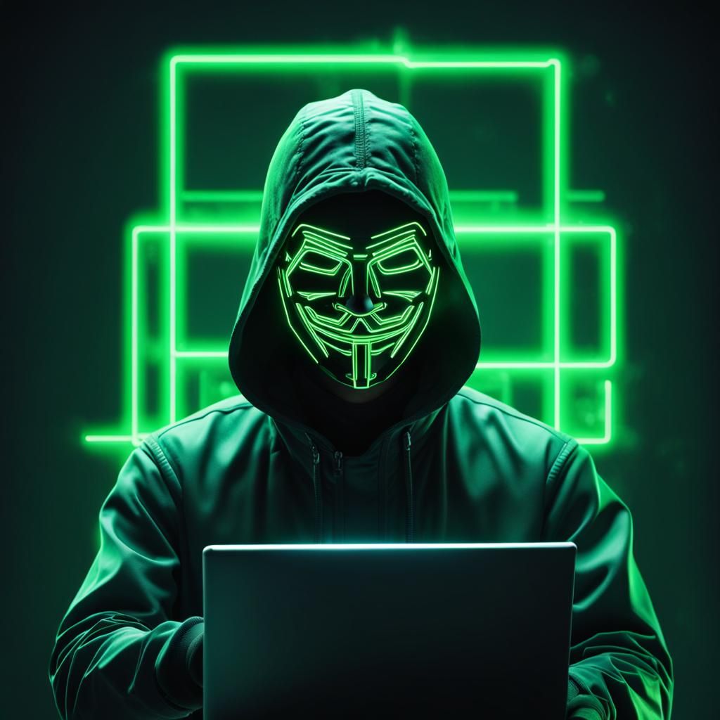 Hacker Mask Neon Computer in Synthwave Style