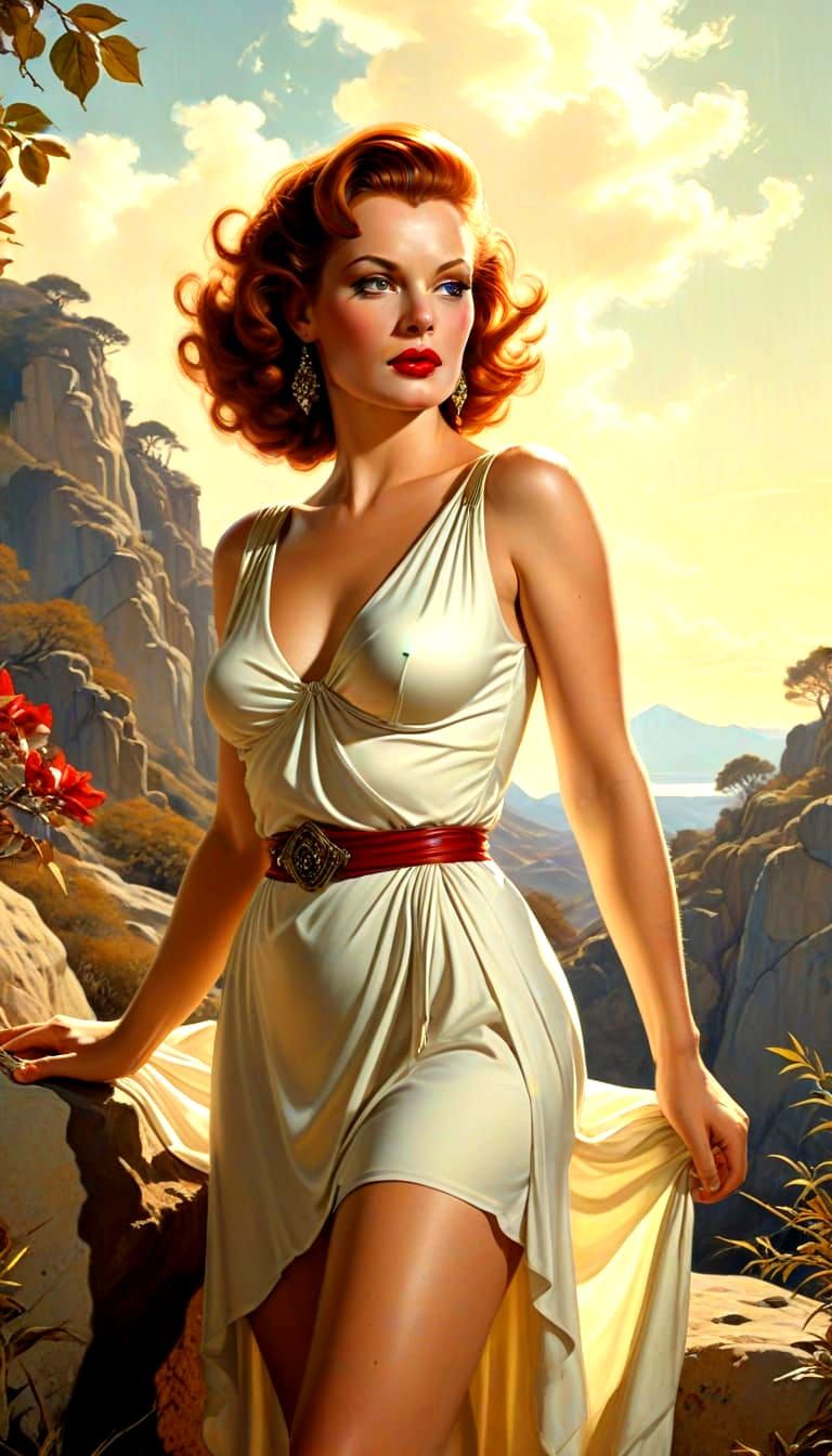 Classical Hollywood Goddess in Ancient Fantasy Landscape