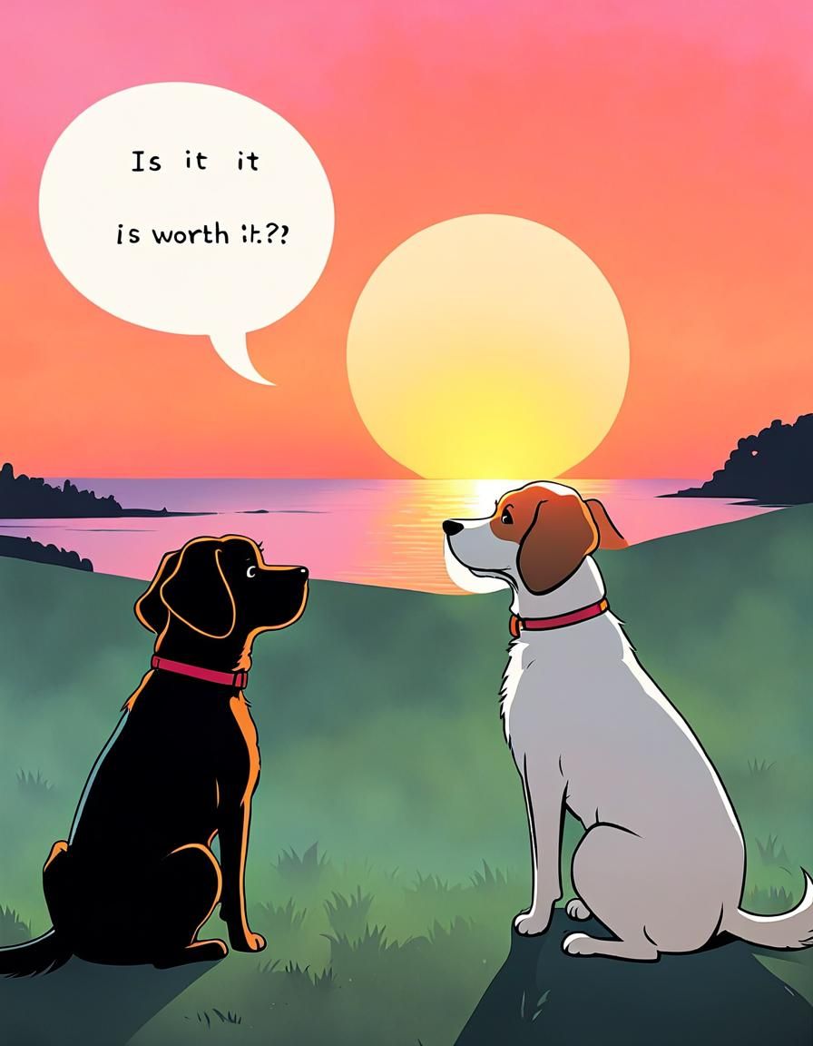Dogs at Sunset Graphic Novel Illustration