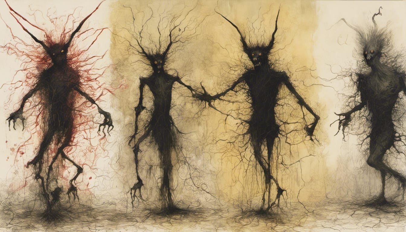 Ink Monsters Dancing on the Paper V