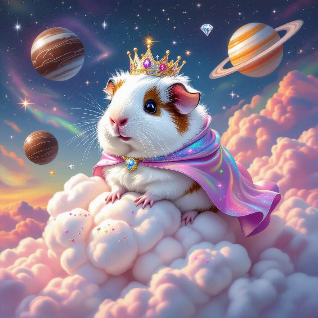 Majestic Guinea Pig King on Candy Cloud in Pop Art
