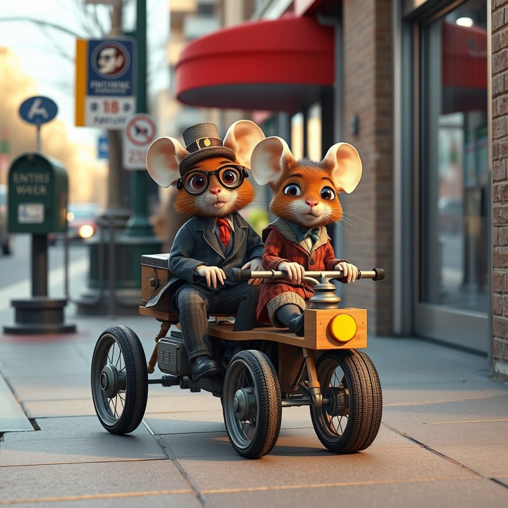 Whimsical Inventors in a Fantastical Cityscape