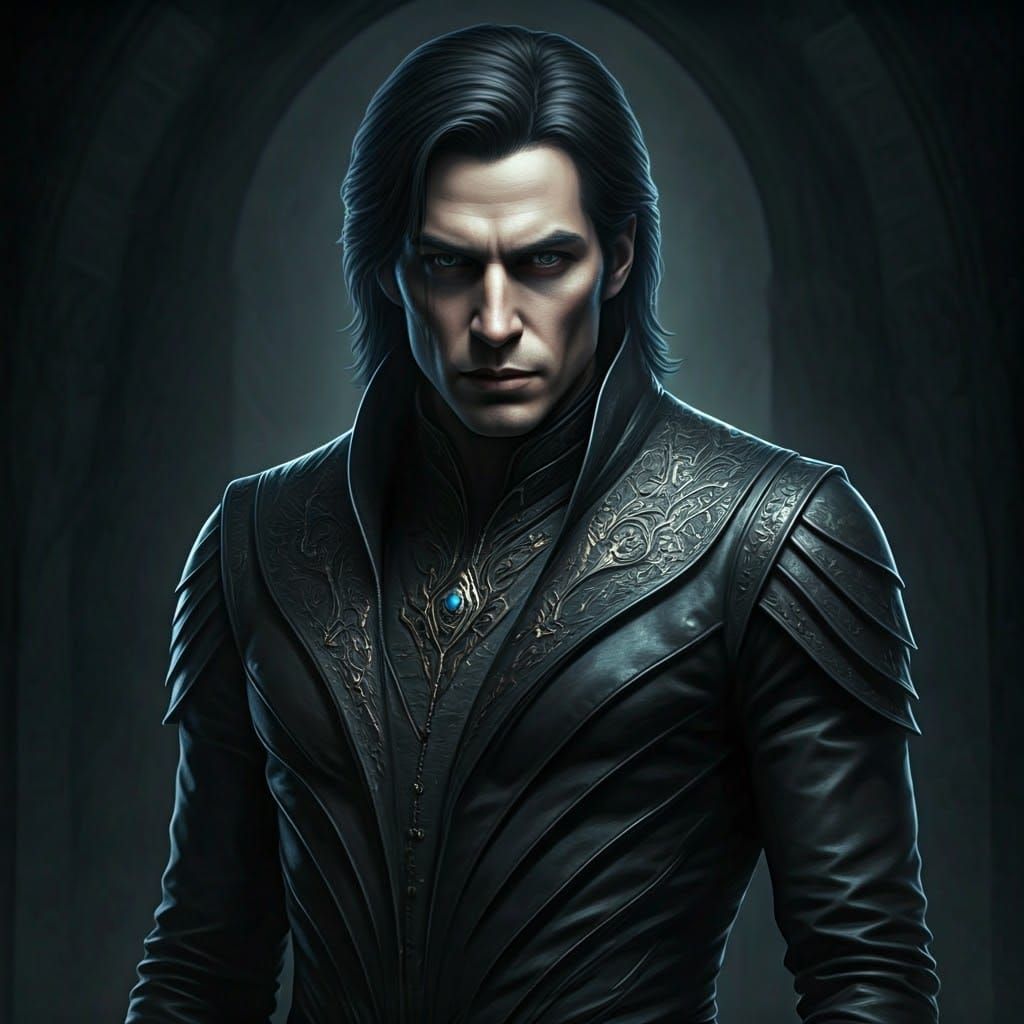 Hyperrealistic Portrait of Arceus Volo in Dark Luxury Attire