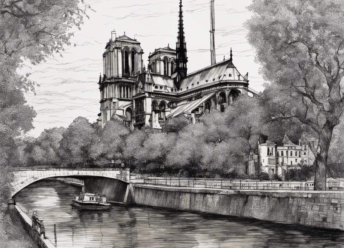 Notre Dame Cathedral in Pen and Ink