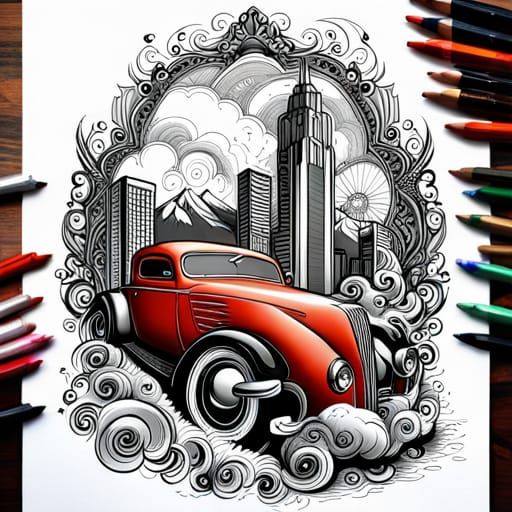 Tattoo flash sheet HOT ROD