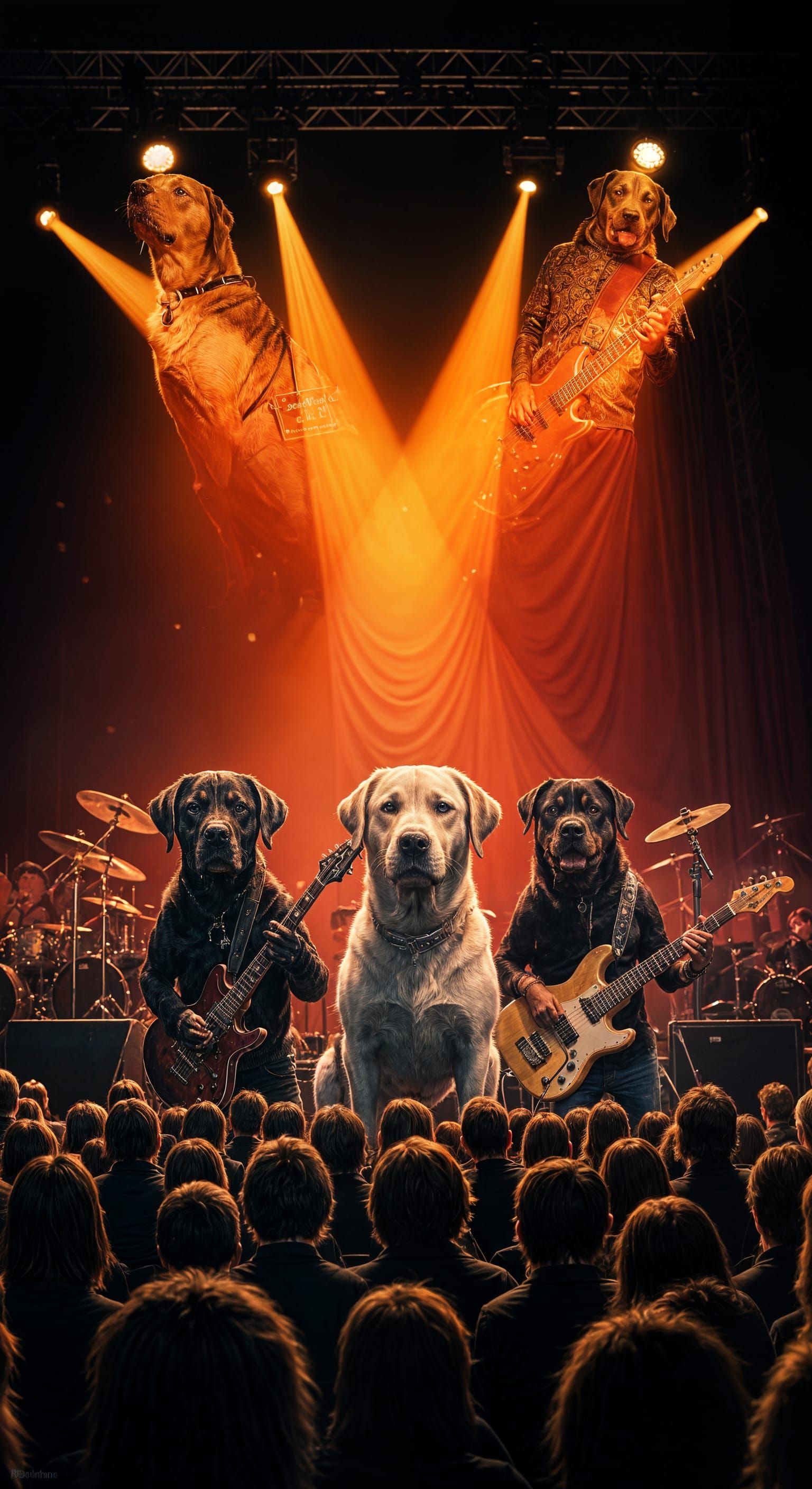 Dog Rock Band in Concert, 3D Render